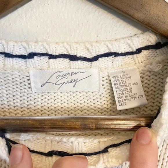 Vintage Lauren Grey Knit Floral Colorful Short Sleeve Sweater NWT Oversized Sz M - Picture 5 of 7